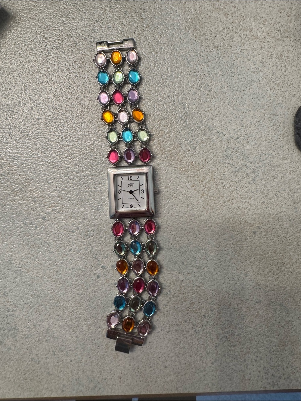 Vintage JB brand Colorful Multi-Stone Silver Bracelet Watch **not working**